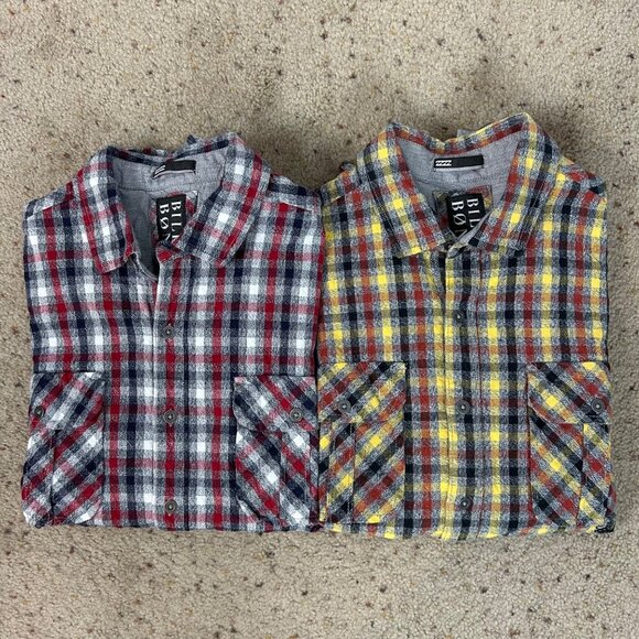 Billabong Lot of 2 Checkered Plaid Button Down Shirts Classic Size Medium Men's - Picture 1 of 5